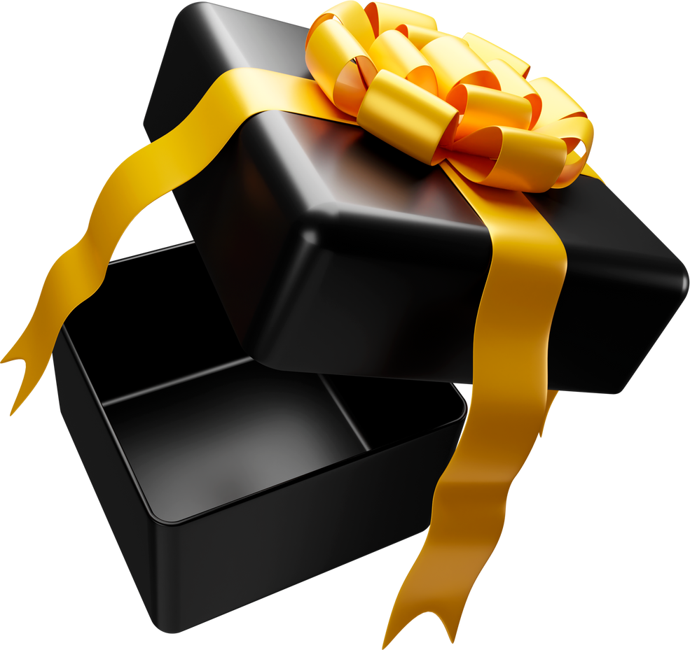 Black Open Gift Box with Yellow Bow